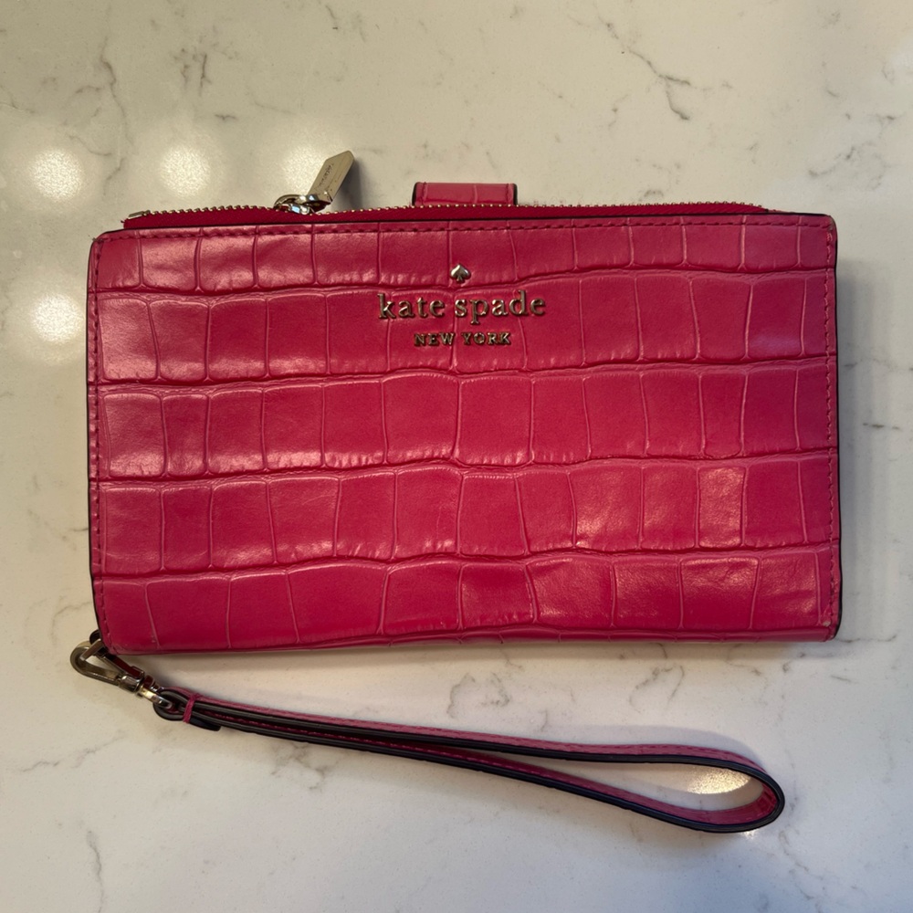 Kate Spade Fuchsia Croc-Embossed Wristlet
